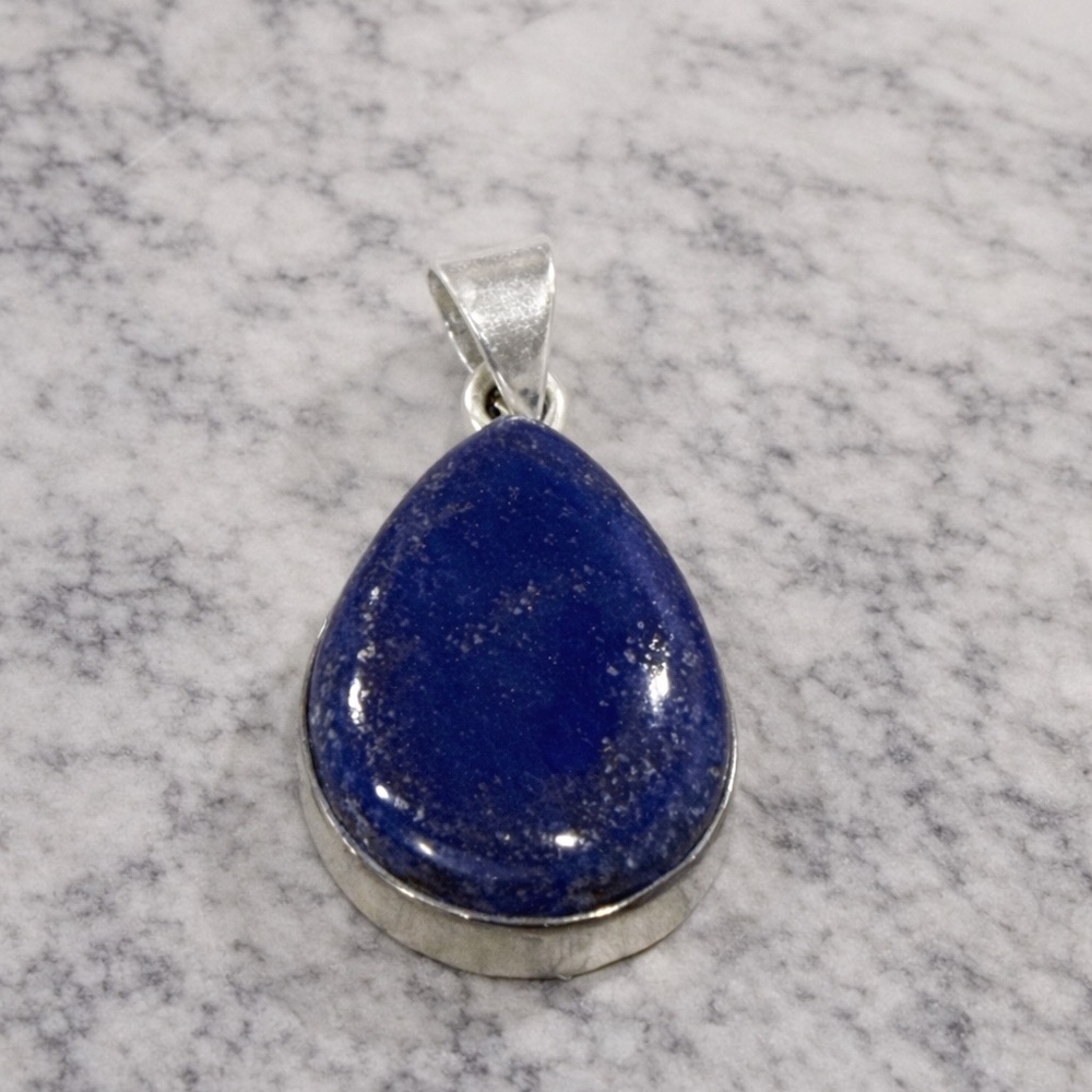 Sterling Silver Lapis Lazuli Teardrop Pendant Natural Stone